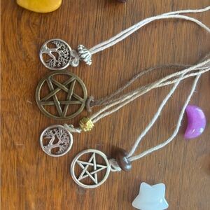 4 Silver and Gold Pentagram Pendant and tree of life Necklaces